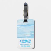 Étiquette À Bagage Texture bleue Abstraite| Ajouter votre nom (Dos Vertical)