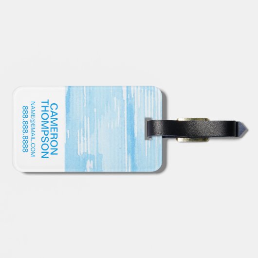 Étiquette À Bagage Texture bleue Abstraite| Ajouter votre nom (Dos horizontal)