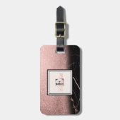 Étiquette À Bagage Texture cool en marbre, Parties scintillant Monogr (Devant Vertical)