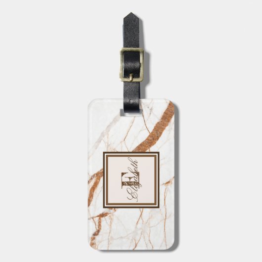Étiquette À Bagage Texture cool en pierre de marbre, Monogramme perso (Devant Vertical)
