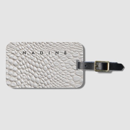 Étiquette À Bagage Texture cuir blanc (Devant Horizontal)