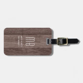 Étiquette À Bagage Texture de faux bois brun monogrammé (Devant horizontal)
