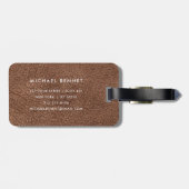 Étiquette À Bagage Texture de faux cuir marron moderne monogramme (Dos horizontal)
