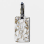 Étiquette À Bagage Texture de marbre blanc à pierre fraîche, monogram (Dos Vertical)