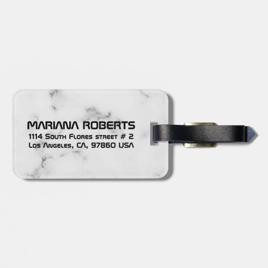 Étiquette À Bagage Texture de marbre blanc de luxe (Dos horizontal)