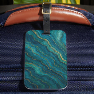 Étiquette À Bagage Texture de marbre d'agate bleu profond de l'océan