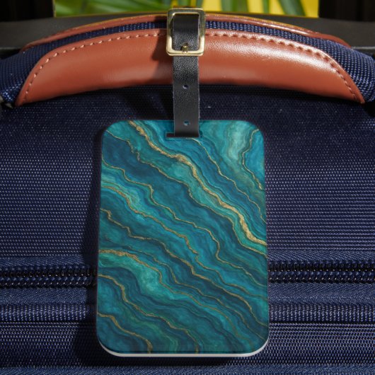 Étiquette À Bagage Texture de marbre d'agate bleu profond de l'océan (Insitu Rectoal 2)