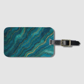Étiquette À Bagage Texture de marbre d'agate bleu profond de l'océan (Devant Horizontal)