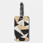 Étiquette À Bagage Texture de marbre géométrique, monogramme encadré (Dos Vertical)