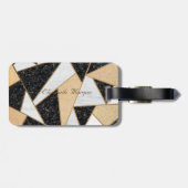 Étiquette À Bagage Texture de marbre géométrique, monogramme encadré (Dos horizontal)