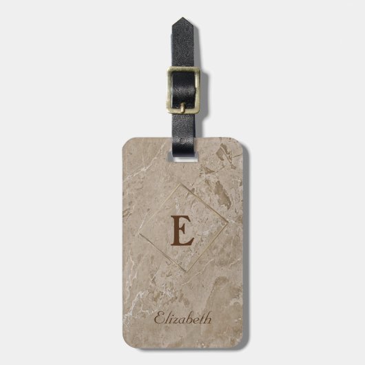 Étiquette À Bagage Texture de marbre tendance, monogramme personnalis (Devant Vertical)
