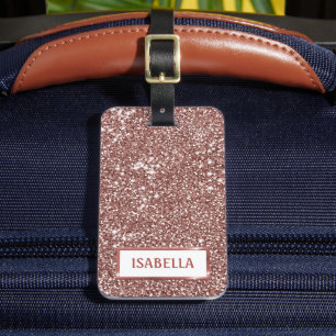 Étiquette À Bagage Texture de paillettes de faux or rose et texte per