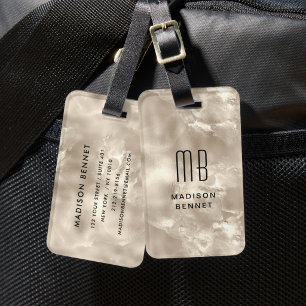 Étiquette À Bagage Texture de perle de champagne élégante et monogram