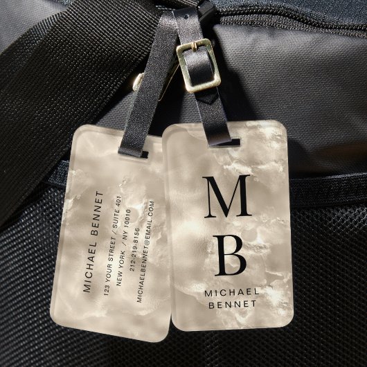 Étiquette À Bagage Texture de perle de champagne élégante monogrammée