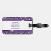 Étiquette À Bagage Texture de scintillement violet faux avec texte pe (Dos horizontal)
