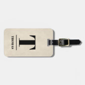 Étiquette À Bagage Texture élégante Beige Bold Monogramme noir (Devant horizontal)