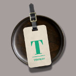 Étiquette À Bagage Texture élégante Beige Bold Monogramme vert<br><div class="desc">Elégant design entièrement personnalisable étiquette de bagages avec texture arrière - plan beige,  vert gras monogramme.</div>