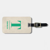 Étiquette À Bagage Texture élégante Beige Bold Monogramme vert (Devant horizontal)