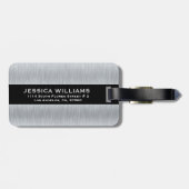 Étiquette À Bagage Texture en aluminium brossé gris argent (Dos horizontal)