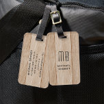 Étiquette À Bagage Texture en bois de Faux monogramme<br><div class="desc">Balise Monogramme Faux Wood Texture Print Luggage.</div>