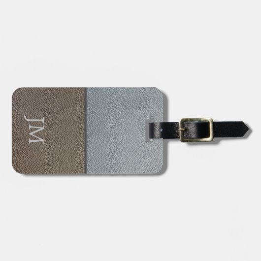 Étiquette À Bagage texture en cuir Brown et gris design client (Devant horizontal)