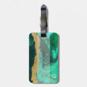 Étiquette À Bagage Texture en marbre de pierre verte tendance, Monogr (Dos Vertical)