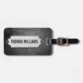 Étiquette À Bagage texture en pierre noire fissurée avec étiquette mé (Devant horizontal)