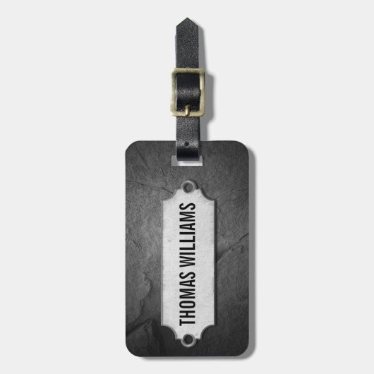 Étiquette À Bagage texture en pierre noire fissurée avec étiquette mé (Devant Vertical)