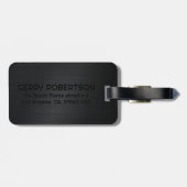 Étiquette À Bagage Texture métallique brodée noir monogramme (Dos horizontal)