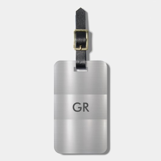 Étiquette À Bagage Texture métallique gris clair | typographie grise (Devant Vertical)