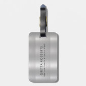 Étiquette À Bagage Texture métallique gris clair | typographie grise (Dos Vertical)