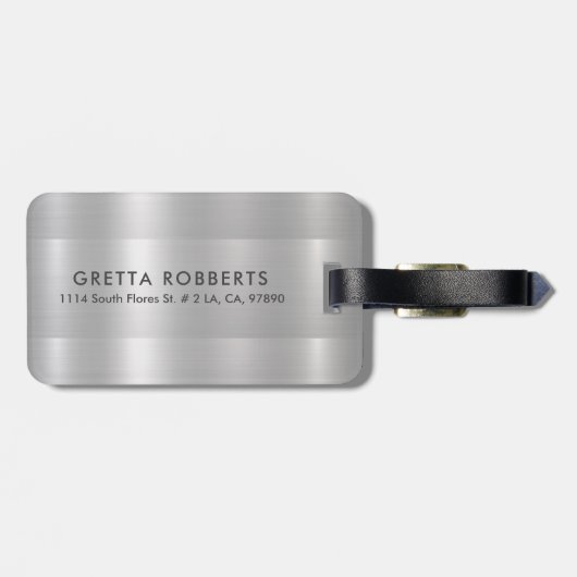 Étiquette À Bagage Texture métallique gris clair | typographie grise (Dos horizontal)