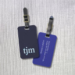 Étiquette À Bagage Texture minimale élégante Couleur Bleu Blanc Monog<br><div class="desc">Simple design élégant personnalisable porte-bagages design avec texture/effet pierre bleu arrière - plan,  bleu/blanc couleur gras monogramme.</div>
