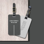 Étiquette À Bagage Texture moderne élégante Gris Blanc Ligne<br><div class="desc">Elégant design personnalisable de porte-bagages avec une ligne arrière - plan/blanc texturée unique et votre monogramme.</div>