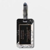 Étiquette À Bagage Texture moderne en marbre blanc noir Monogramme él (Dos Vertical)