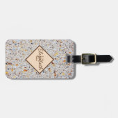 Étiquette À Bagage Texture moderne en pierre de marbre, Monogramme pe (Devant horizontal)