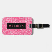 Étiquette À Bagage Texture Parties scintillant rose avec accentuation (Devant horizontal)
