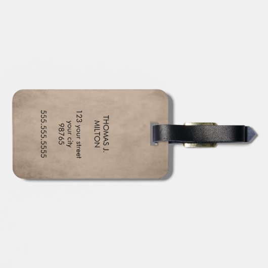 Étiquette À Bagage Texture simple Brown Gras noir Monogramme (Dos horizontal)