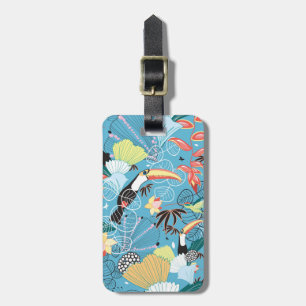 Étiquette À Bagage Texture tropicale avec des toucans et des colibris