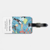 Étiquette À Bagage Texture tropicale avec des toucans et des colibris (Dos horizontal)