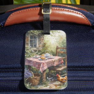 Étiquette À Bagage Thé du matin dans un jardin de cottage aquarelle