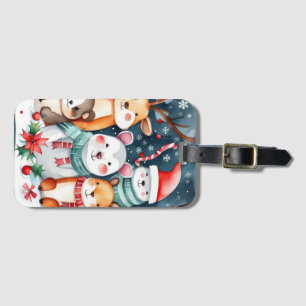 Étiquette À Bagage Thème de Noël Animaux mignons
