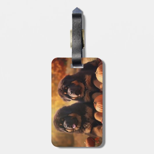 Étiquette À Bagage Tibétain Mastiff Chiot Automne Citrouille délice (Dos Vertical)