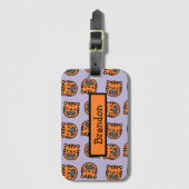 Étiquette À Bagage Tigre brun mignon visage violet motif (Devant Vertical)