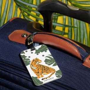Étiquette À Bagage Tigre moderne et Jungle Feuille Art personnalisé