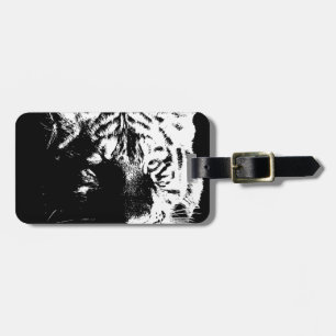 Étiquette À Bagage Tigre noir et blanc Pop Art