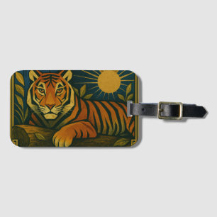 Étiquette À Bagage Tigre stylisé dans le cadre ornemental Sunburst