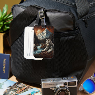 Étiquette À Bagage Tigres Blancs Au Bord De La Rivière