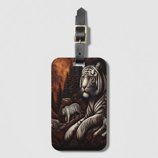 Étiquette À Bagage Tigres blancs dans une forêt sculptée (Devant Vertical)