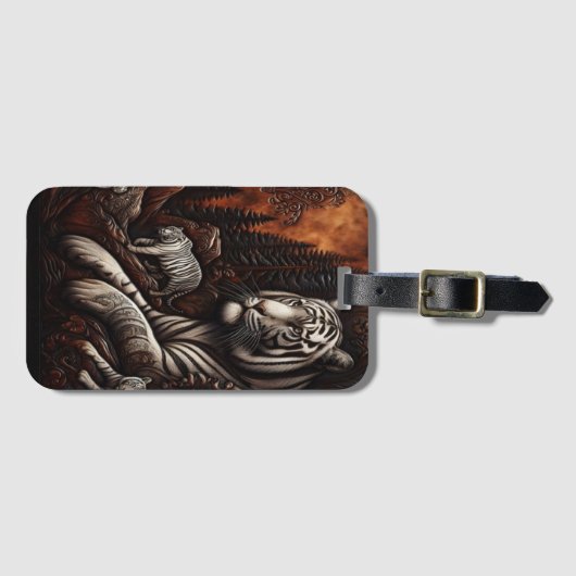 Étiquette À Bagage Tigres blancs dans une forêt sculptée (Devant Horizontal)